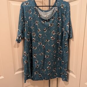 Lane Bryant Teal Floral Short Sleeve Top